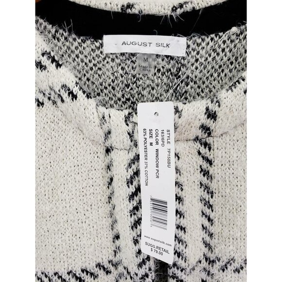 August Silk Windowpane Jacket Coat Ivory Black Hook And Eye Pockets Womens M New - Picture 9 of 9